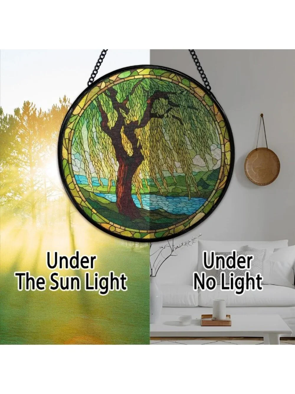 Stained Glass Suncatcher - Weeping Willow Window Art, Nature Decor, 7.9
